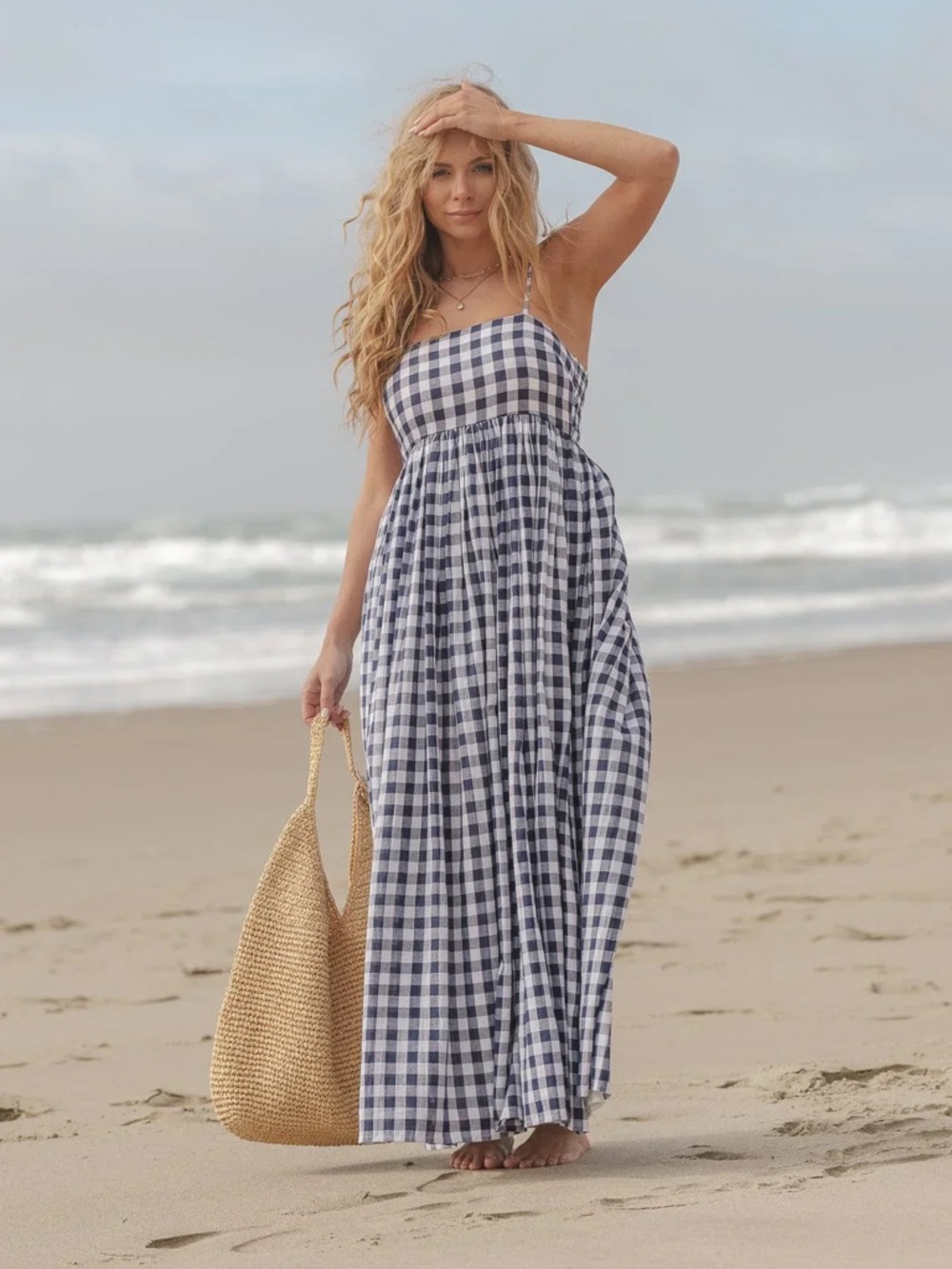 Jessakae Tessa Gingham Maxi Dress Size S Blue White Cotton Cottagecore